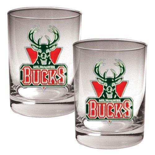 NBA Milwaukee Bucks Two Piece Rocks Glass Set - Primary Logo
