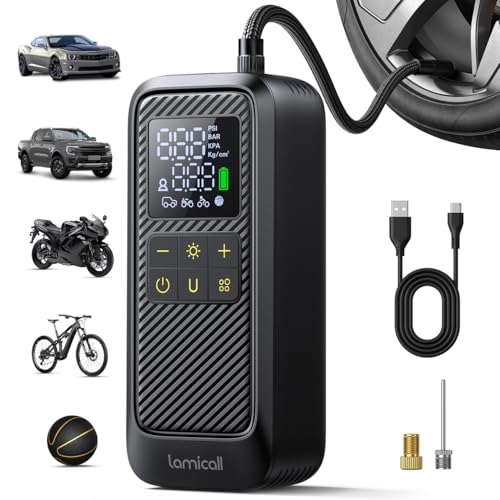 Lamicall Tire Inflator Portable Air Compressor - [5X Faster Inflation] Air Pump with Digital Pressure Gauge, 150PSI Electric Tyre Pump for Car Motorcycle Wheel Simulator, Wheel Accessorie