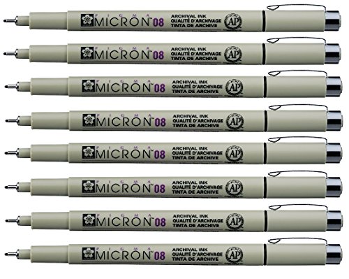 Sakura Pigma Micron pen 08 Black felt tip artist drawing pens - 8 pen set