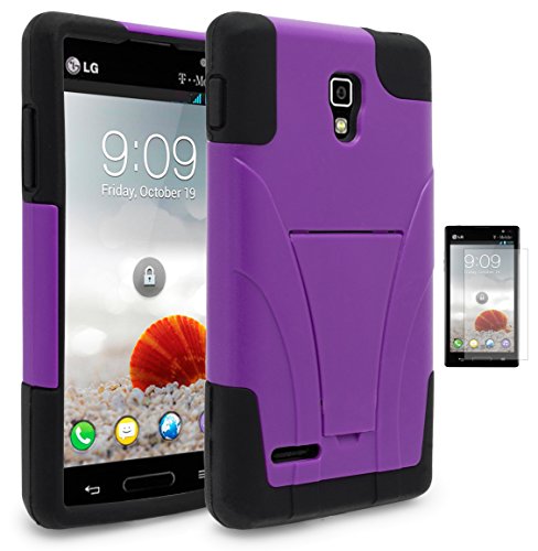 Bastex 2in1 High Impact Hybrid Hard Kickstand Armor Case with Silicone Skin for LG Optimus L9 / Optimus 4G - Purple / Black ** Includes Screen Protector **