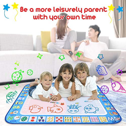 Large Magic Water Drawing Mat 38.5"x29.5" Learning Toys for 2 Year Olds Doodle Mat Painting Mat Toddler Girl Boy Toys Age 2 3 4 5 6 Gift Water Coloring Mat Kids Educational Toys Gift Box 4 Water Pens