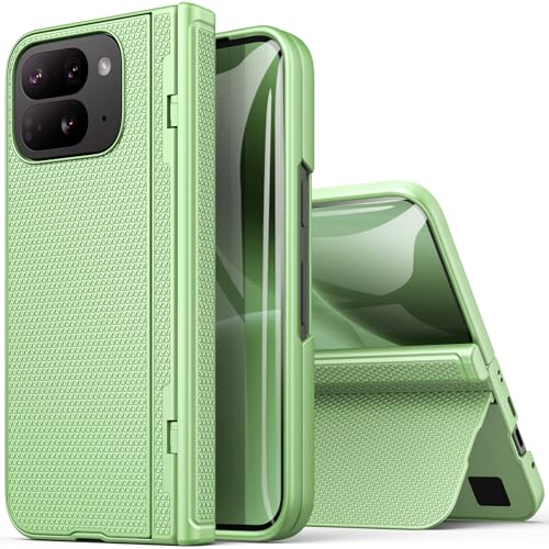BXYJY for Google Pixel 10 Pro Fold Case, Front Screen Protector, Slim with Stand, Hinge Protection, Rugged Hard Full Body Cover, Drop Protective Phone Case for Google Pixel 10 Pro Fold, Grass