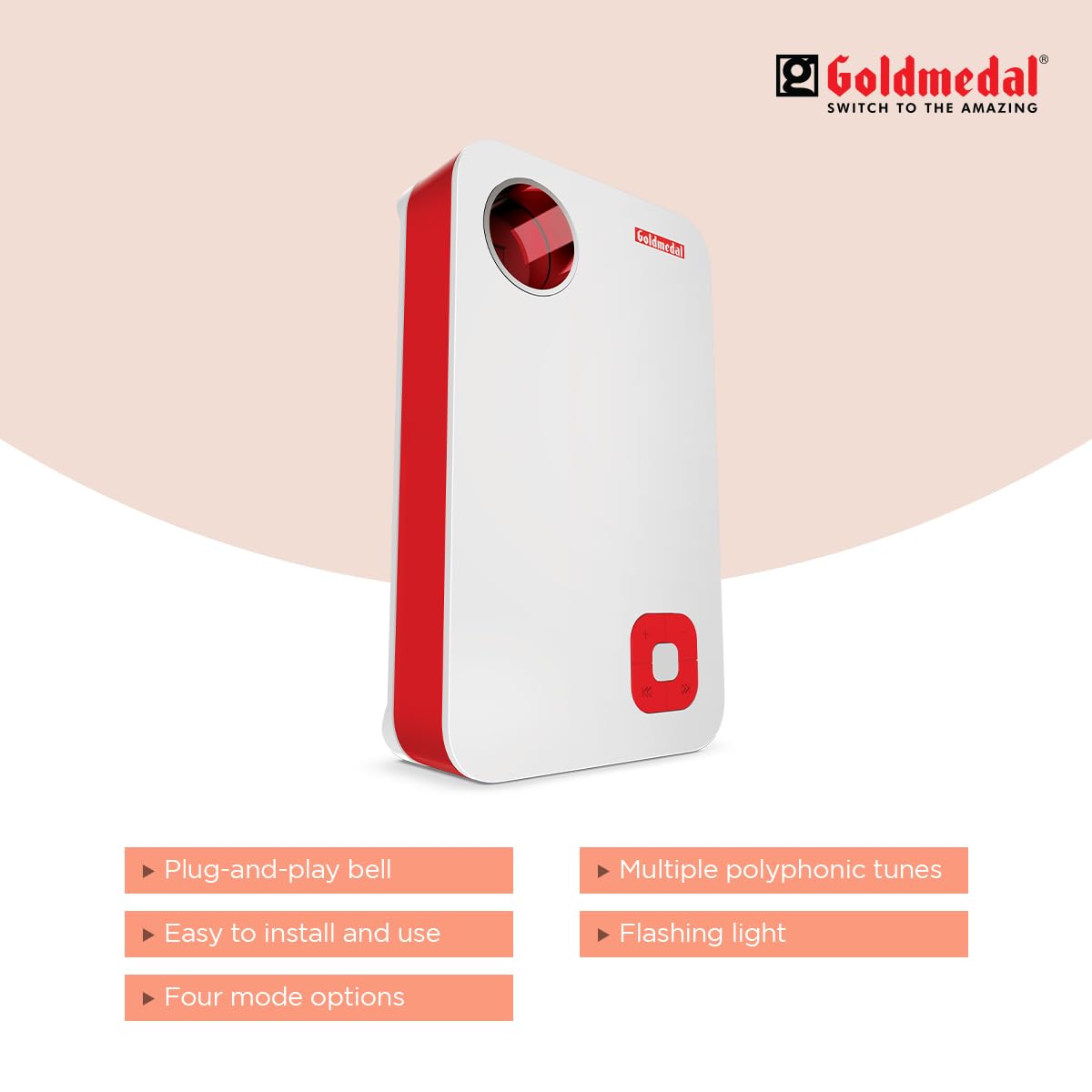 Goldmedal Red Dot Polyphonic Door Bell For Home | Calling Bell For Office,School | Wired Electric Door Bell | LED Flash Light | - White & Red 3