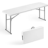 Byliable Folding Table 6FT Narrow Portable Plastic Heavy Duty Table, White | Space-Saving Foldable Design, Fold-in-Half, HDPE Tabletop, Carrying Handle, Indoor Outdoor for Training, Buffet, Party