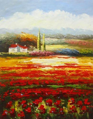Fashion design modern Oil Painting on Canvas Wall Art Home Decoration Italian Tuscany Red Poppy Flower Field Vineyard 20 X 24 Inch