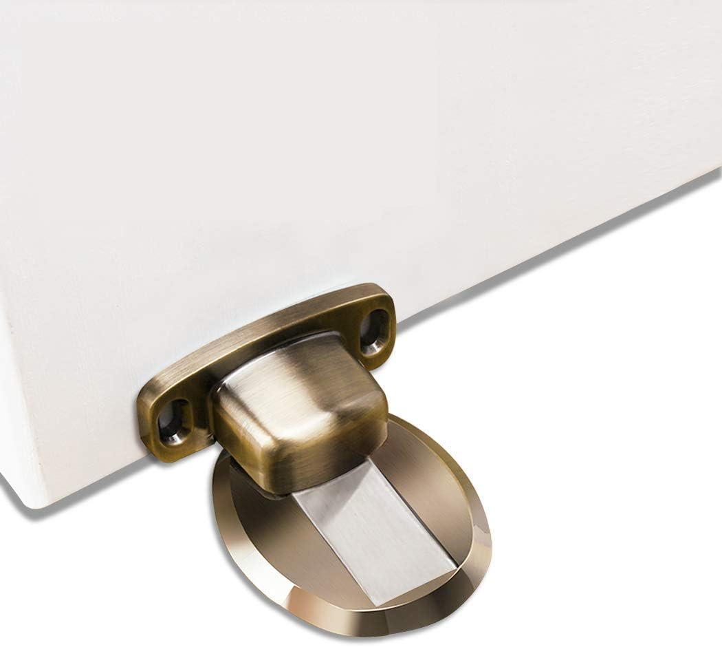 GGIENRUI Magnetic Door Stopper Steel Door Stop Magnetic Heavy Duty Door Holder with 3M Self Adhesive and Conceal Screw Mount, 2pcs,Bronze