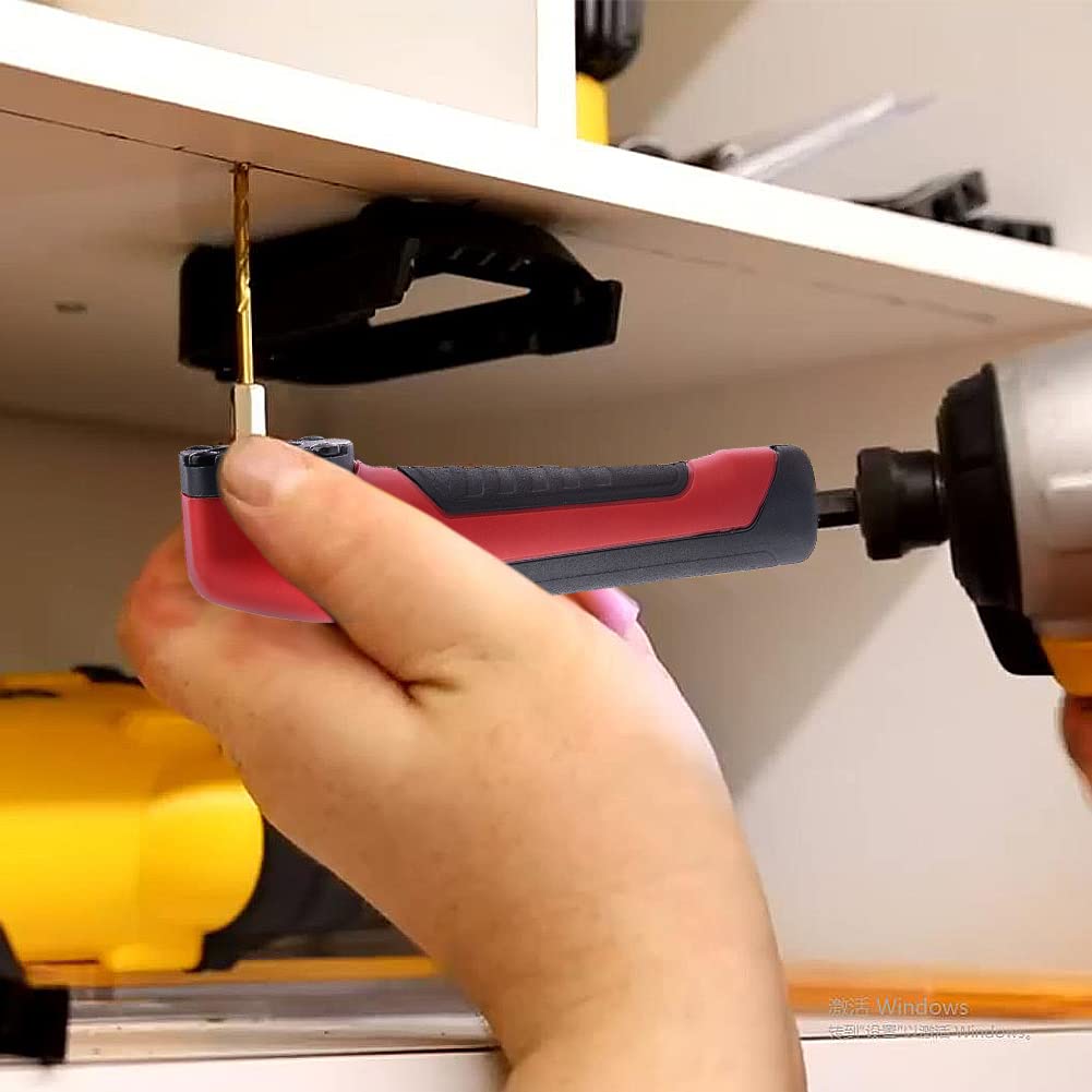 Right Angle Drive Attachment with 10PCS Drill Bits, 1/4 Inch 90° Degree Right Angle Drill Adapter, Right Angle Attachment Extension Drill Attachment for Impact Driver(Red)