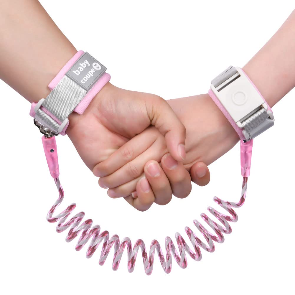 AOMIG Anti Lost Safety Wrist Link Belt, 1.5M Wrist Reins for Toddlers with Induction Lock, Baby Reins Toddler Reins for Walking & Travel, Toddler Wrist Strap for Walking (Pink)