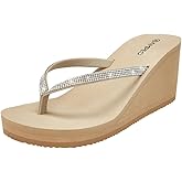 Ampeo Women's Wedge Sandals Rhinestone Thong Platform Flip Flops