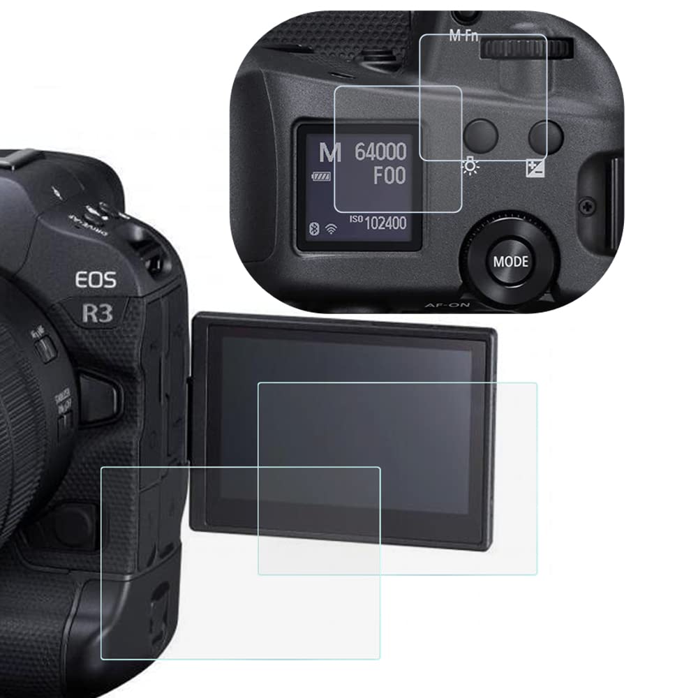 Fire Rock EOS R3 Top+LCD Screen Protector for Canon EOS R3 Full-Frame Mirrorless Camera, Ultra-Clear 9H Hardness Tempered Glass Cover for Canon R3-2+2 Packs