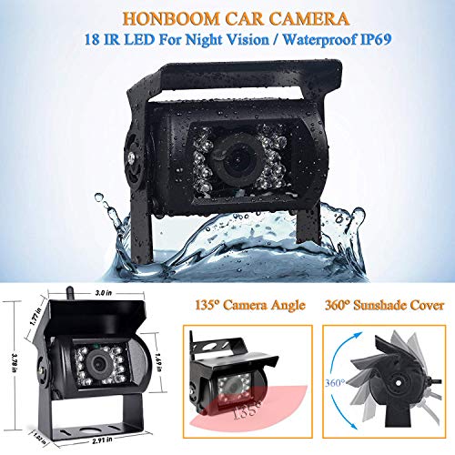 Honboom Built-in Wireless Vehicle Parking System - 7 inches HD LCD TFT Monitor & Backup Camera IR Night Vision Surveillance Parking Kit for Heavy Duty Vehicle, Truck, Bus, Van, Car, etc. - Thumbnail 2