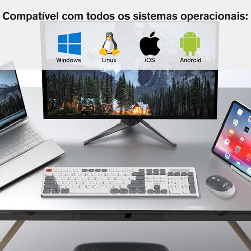 Combo de Teclado e Mouse sem Fio AOC KM600, Conexão Sem Fio 2,4 GHz, Mouse 3 DPI Ajustável Até 1600, Combo Teclado e Mouse Design Ergonômico, Compatível com PC e Mac