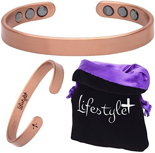 Pure Copper Magnetic Bracelet - Women & Men - Arthritis & Pain Relief - 6 Rare Earth Therapy Magnets - Brushed by Lifestyle Plus