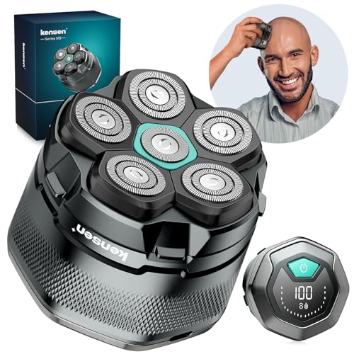 kensen Men's 6D Electric Bald Head Shaver Men Hair 160 mins Battery Life Shaver Crane Bald Waterproof Wet & Dry Type-C Cordless Bald Crane Trimmer with LED Display