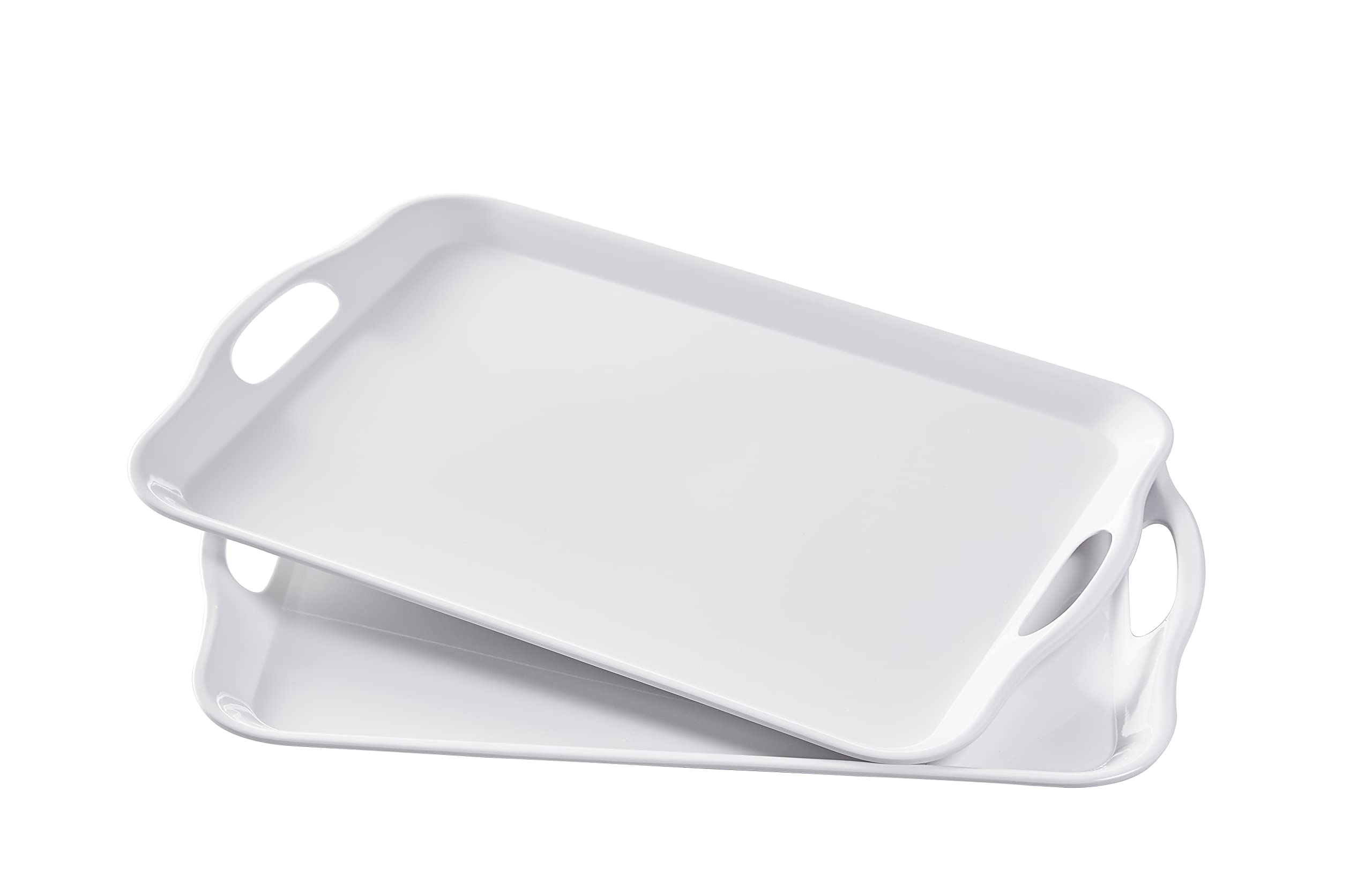 Photo 1 of Blue Boat 16.5" x 11.5" Serving Trays Set of 2 White, Dinner Tray, Light Weight Easy to Clean Sturdy Stackable Melamine Serving Tray with Handle, Fruit, Snacks, and Desserts Trays