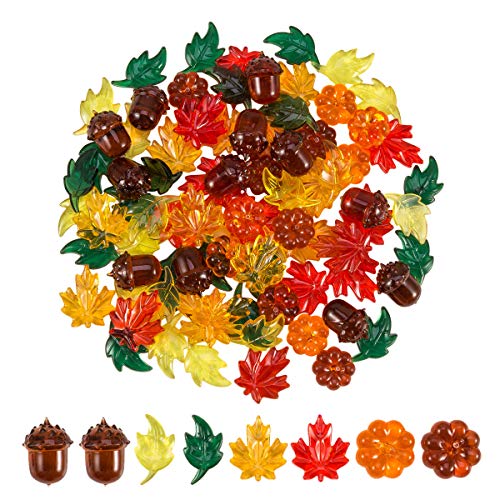 84 Pieces Acrylic Leaves Mini Acrylic Pumpkin Maple Leaves Acorns Crystals Gems for Thanksgiving Home Table Scatters Decoration Autumn Table Scatters Favor Vase Filler(5 Colors) - Thumbnail 7