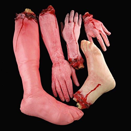 Ywey 5pcs/set Horror Bloody Realistic Prosthetic Fake Severed Arm Broken Hand Foot Prank Trick April Fool Halloween Party Props
