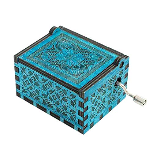 Kafete Vintage Hand Crank Blue Music Box Unique Engraved Wooden Music Box for Kids Friends Children Gifts(for Blue HP) - Thumbnail 2