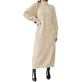 Women's Winter Knitted Sweater Dress Oversized Long Sleeve Turtleneck Loose Pullover Maxi Sweater Dress