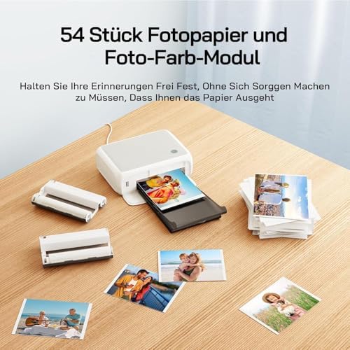 Fotodrucker, Sofortbilddrucker mit 54 Blatt (4 x 6 Zoll), unterstützt WLAN-Verbindung, kreative Fotobearbeitungs-Apps, für iOS/Android-Smartphone