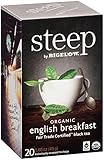 Steep by Bigelow Organic English Breakfast Tea 20 Count 1.6 oz (Pack of 6) Organic Caffeinated Individual Black Tea Bags, for Hot Tea or Iced Tea, Drink Plain or Sweetened with Honey or Sugar