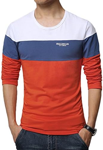8sanlione Mens Casual Cotton Fitted Short-Sleeve/Long Sleeve Contrast Color T-Shirt