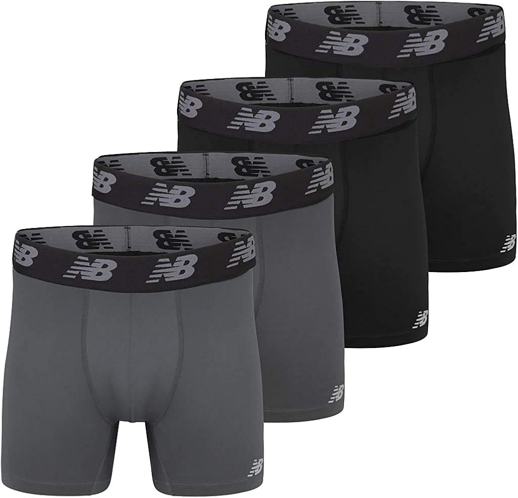 New Balance Men's Performance 5" No Fly Boxer Brief, 4-Pack: Clothing