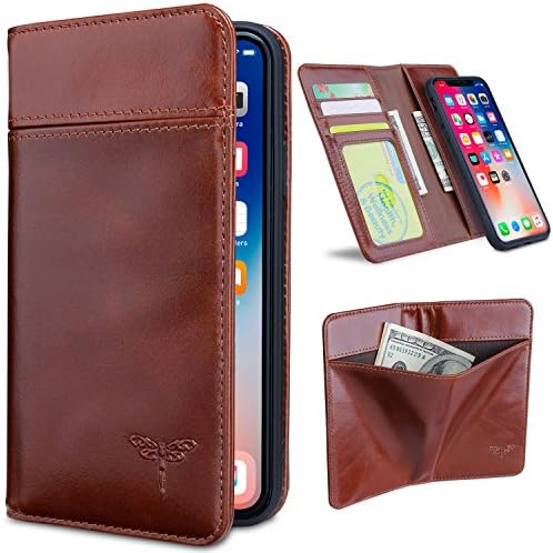 iPhone X Case, iPhone 10 Wallet Cases with Magnetic Detachable Case,3 Card Holder Slots,3 Bill Pockets, Premium Genuine Leather Handmade Flip Case for iPhone X - Dark Brown