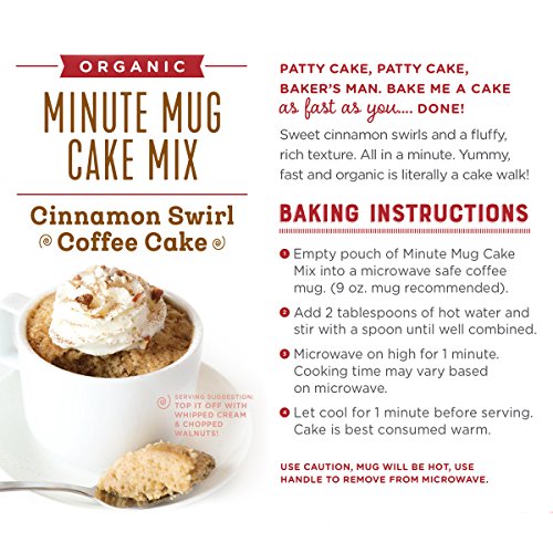 Foodstirs Organic, Non GMO Minute Mug Cake Mix Cinnamon Swirl Coffee Cake, 2.54 Ounce(Pack of 4)