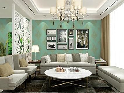 Eurotex Damask Design Square Vinyl Coated Wallpaper (50.01 cm x 10 cm x 10 cm, Aquamarine)