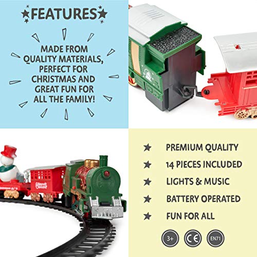 14 Stück Weihnachtszug Elektrisch Spielzeug Set mit Licht & Ton| 1 Lokomotive, 2 Wagen, 1 Schneemannwagen, 2 Gerade & 8… – Bild 5