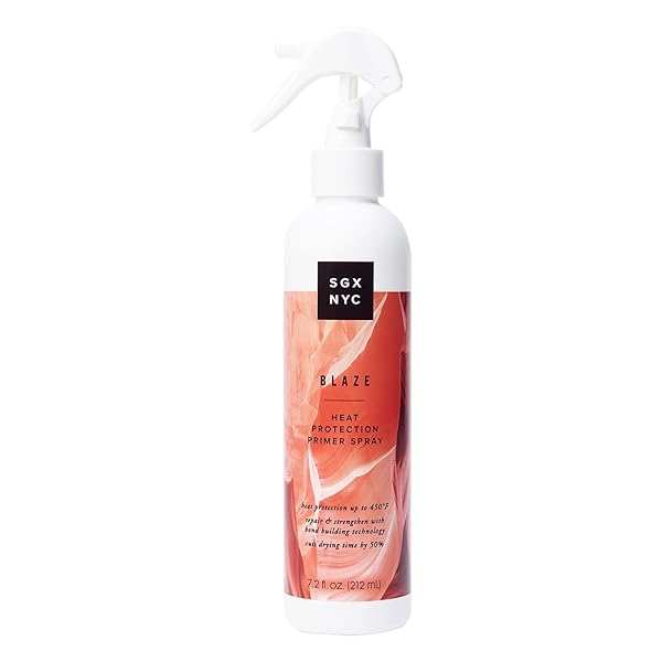 SGX NYC BLAZE LEAVE-IN HEAT PROTECTION AND PRIMER – HEAT PROTECTOR INFUSED WITH CERAMIDES – HEAT STYLING SPRAY REVITALIZES DAMAGED HAIR – 7.2 OZ, CRANBERRY