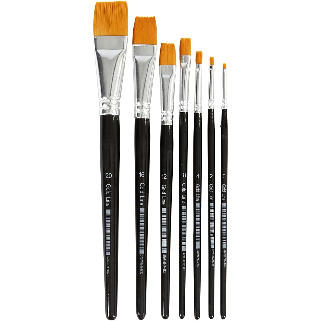 Gold Line Acrylic Brush Set, size 0-20 , W: 2-24 mm, flat, 7asstd