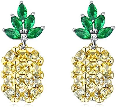 Romantic Fate Handmade Zircon Contrast Color S925 Silver Pineapple Stud Earrings Nice Fruit Ear Jewelry