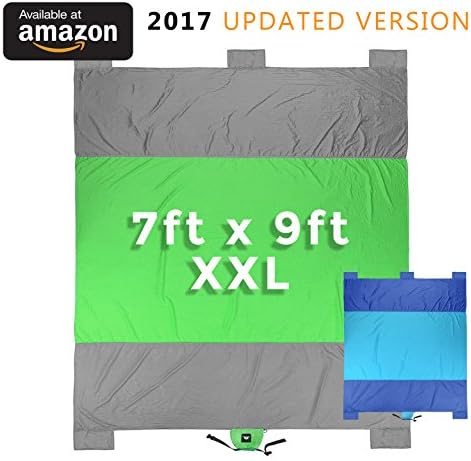 Sand Proof Beach Blanket: Nylon Lightweight &amp; Quick Drying (7ft x 9ft) / Water Proof Resistant / Durable Portable &amp; Compact Beach Towel, Camping, Picnic, Outdoor Events w/ 5 Sand Weight Pockets RUMPES