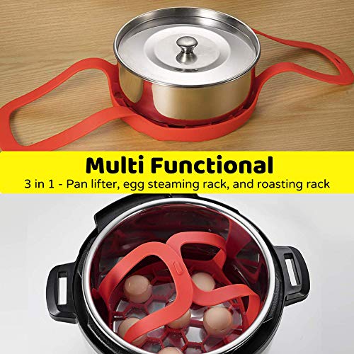 Silicone Trivet For Instant Pot | Fits 6,8 Qt Instapot, Ninja Foodi and Other Pressure Cookers | 3-in-1 - Bakeware Pan Sling Lifter, Egg Rack, and Roasting Rack - Thumbnail 3