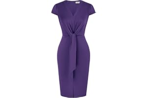 GRACE KARIN Women's Summer Midi Dresses Cap Sleeve Tie Waist Work Dress Slit V-Neck Bodycon Dress Business Casual Outfits