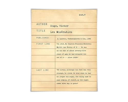 Amazon Com Les Miserables Victor Hugo Literary Art Print 2 Sizes Library Card Book Lovers Gift Literature Handmade
