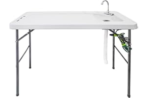 Goplus Folding Fish Cleaning Table with Sink and Spray Nozzle, Heavy Duty Fillet Table with Hose Hook Up and Faucet, Portable