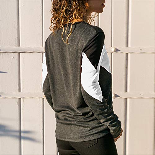 KFSO Womens Block Color O-Neck Long Sleeve Blouse T-Shirt Autumn Holiday Tops (White, XL) - Thumbnail 2