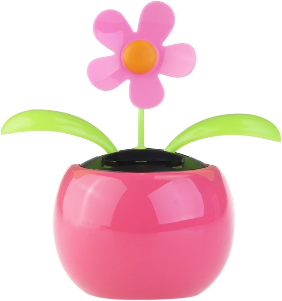 Tinksky Dacing Solar Flower Car Decor Solar Powered Happy Dancing Flower in the Pot Office Desk Display (Pink)