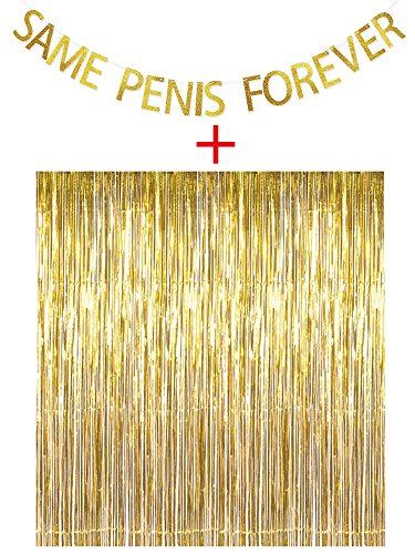 Same Penis Forever Gold Glitter Banner,Metallic Tinsel Foil Fringe Curtains(3.2 x 6.4 ft) – Bachelorette Party Supplies – Hen Party Banner Decorations Funny Gag Gift Photo Prop Garland