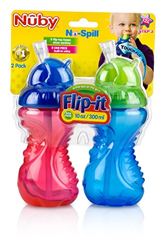 Nuby 2-Pack No-Spill Flip-It Cups, 10 Ounce, Colors May Vary