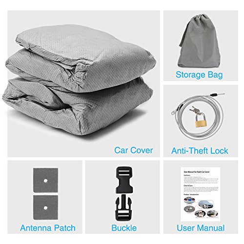 KAKIT Car Cover for Sedan Outdoor, Auto Vehicle Cover Univelsal Fit Windproof/UV Resistant/Waterproof/Dustproof, Free Windproof Ribbon & Anti-Theft Lock,Fits 185" - 199"
