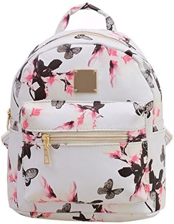 Unisex Womens Girl Faux Leather Butterfly Perfume Bottle Floral Backpack Rucksack School Nursery Shoulder Bag (White)