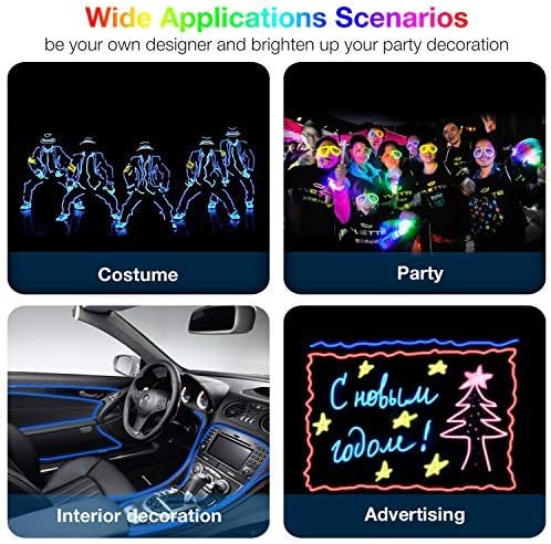 COVVY Neon Glowing Strobing Electroluminescent Light Super Bright Battery Operated EL Wire Cable for Cosplay Dress Festival Halloween Christmas Party Carnival Decoration (Green, 5M) - Image 5