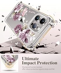GVIEWIN for iPhone 15 Pro Case Floral, with Screen