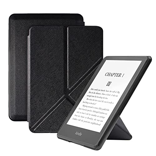 SCSVPN Stand Case for 6.8’’ Kindle Paperwhite & Signature Edition (11th Generation - 2021), Slim Durable PU Leather Smart Shell Cover with Auto Sleep/Wake for Kindle Paperwhite 2021 E-Reader, Black