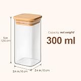 ComSaf 12Pcs Glass Spice Jars 300ml Bamboo Lid Labels Airtight Square view 3