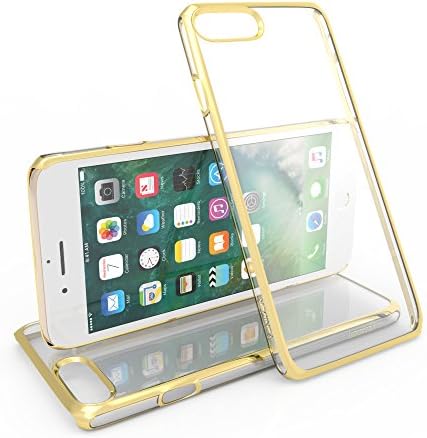 iPhone 8 Plus / iPhone 7 Plus Metallic Plating Edge Case, PC Clear Ultra-Thin Hard Protective Cover by VENIDER [Gold], with Gift Tempered Glass Screen Protector